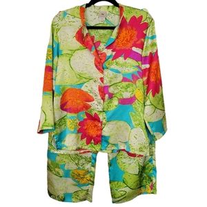 Natori Green Lily Pad Print Pajama Set Size Medium